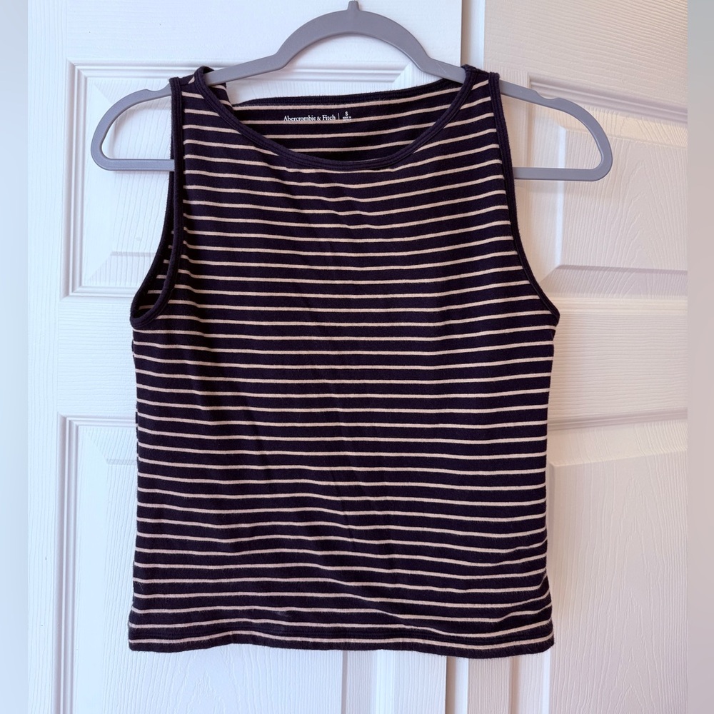 Abercrombie and fitch tan and navy blue striped tank top